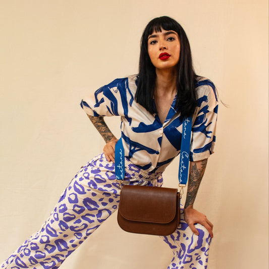 Evora bag marron + azul cobalto