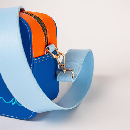 Madeira bag azul cobalto + naranja + azul celeste