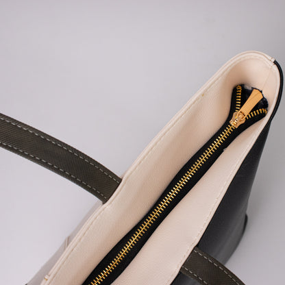 Castelo bag beige x negro + verde oliva