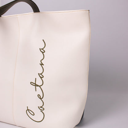 Castelo bag beige x negro + verde oliva