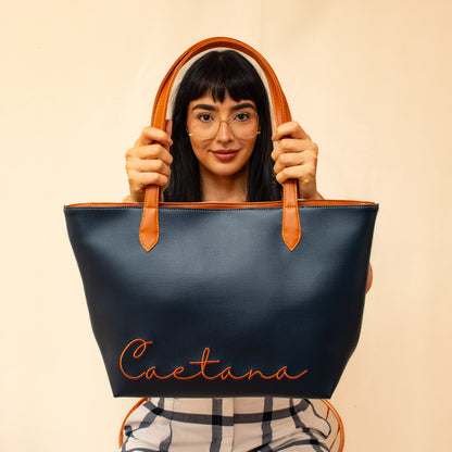 Lisboa bag navy blue x beige + miel