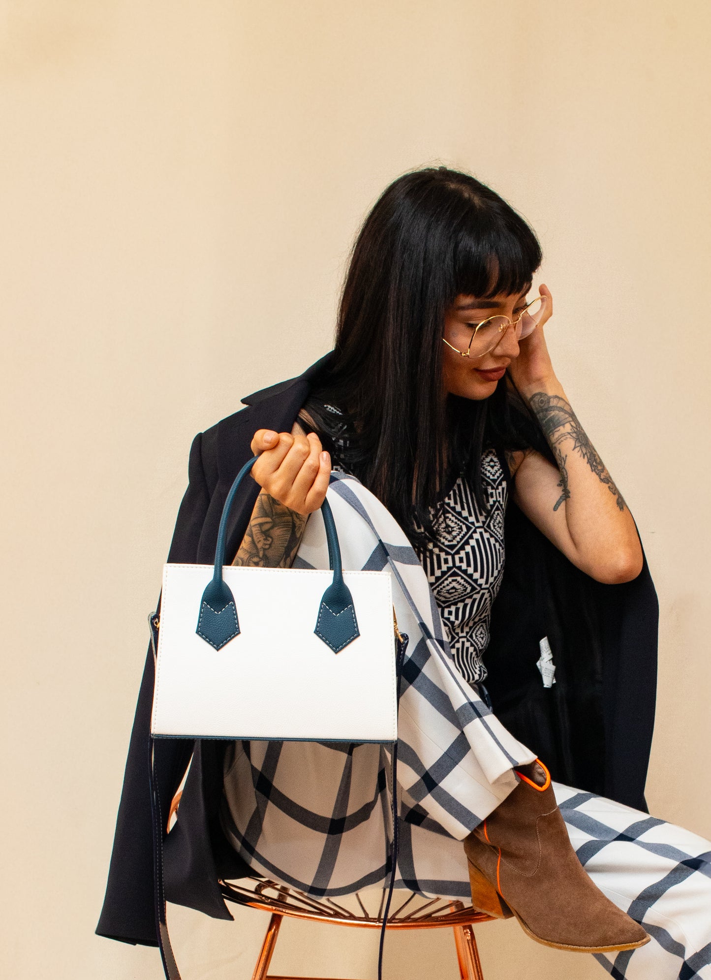 OPORTO BAG BEIGE + NAVY BLUE
