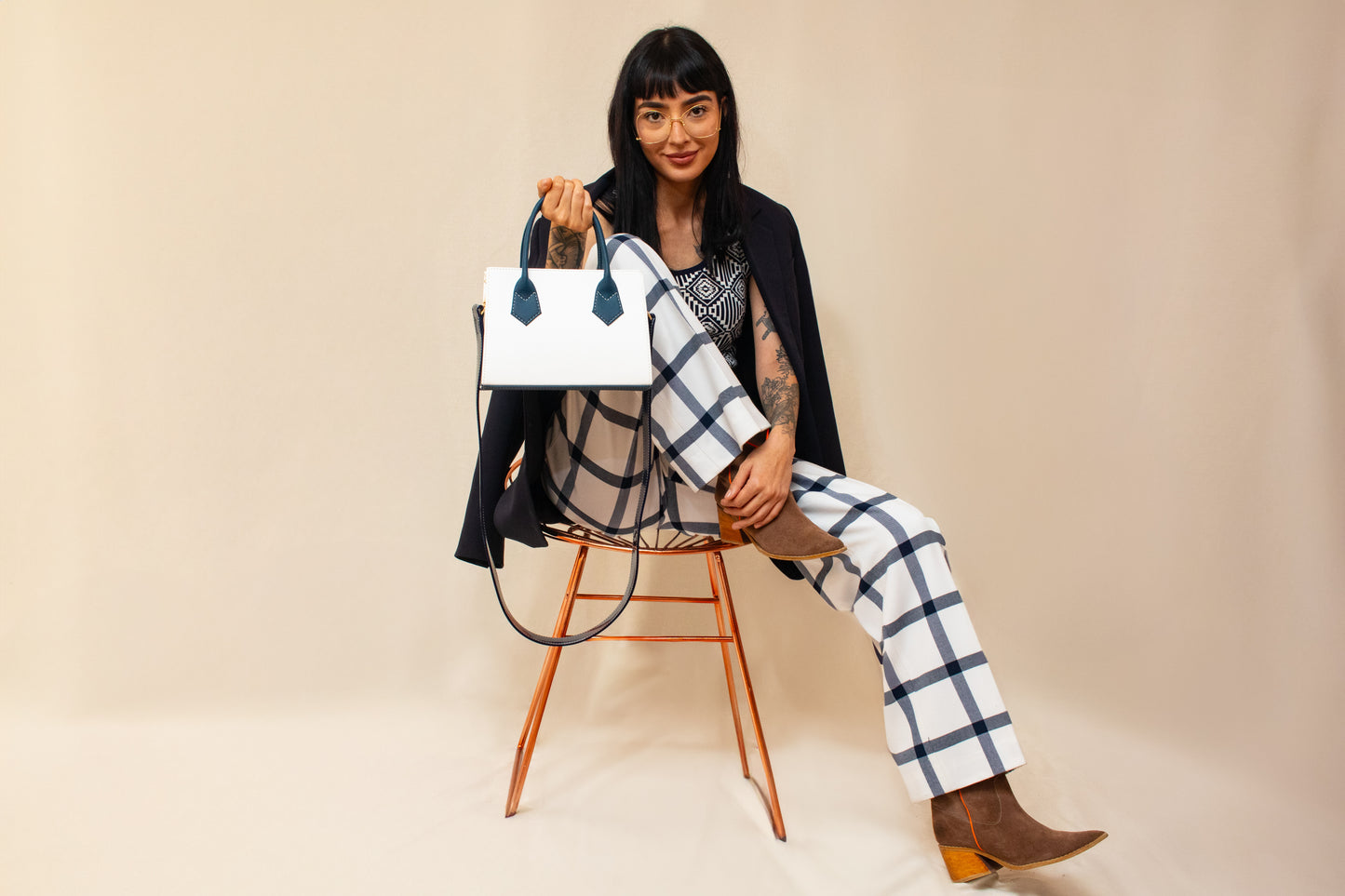 OPORTO BAG BEIGE + NAVY BLUE