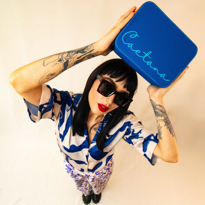 Madeira bag azul cobalto + naranja + azul celeste