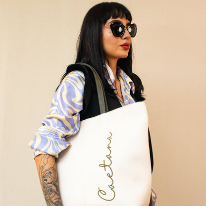 Castelo bag beige x negro + verde oliva