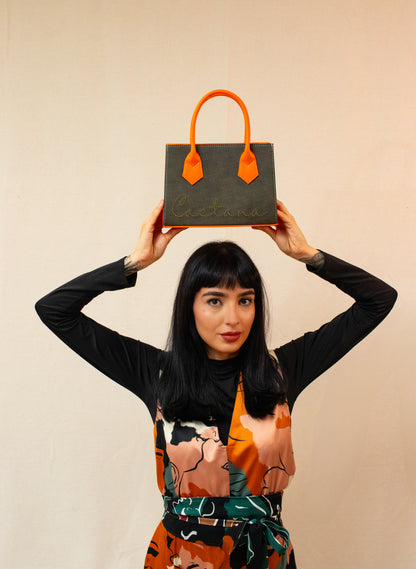Oporto bag verde oliva x latte + naranja